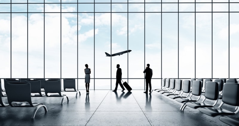 Look at that plane taking off at an airport.
